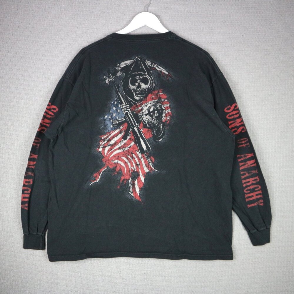 Sons Of Anarchy USA Skull Logo Reaper Longsleeve Mens XXL Faded